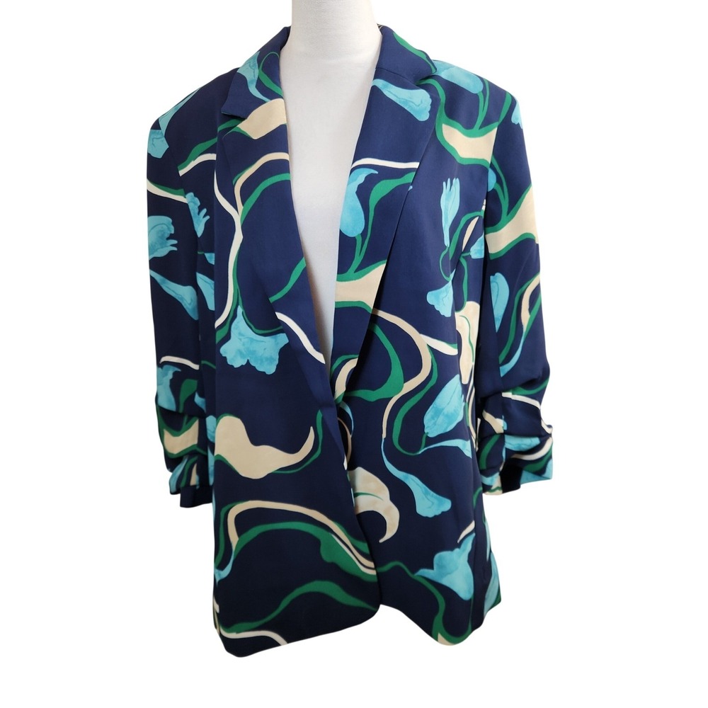 NEW Chico's 3 Floral Twist Ruched Sleeve‎ Blazer Jacket Passport Blue US 16 NWT